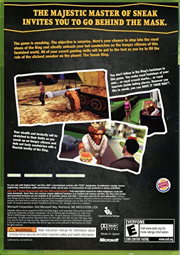 Back of the Sneak King case with screenshots of the King delivering burgers, rated E