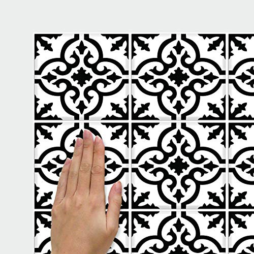 RoomMates RMK4649GM Ornate Black and White Tile Backsplash Peel and Stick Wall Decals