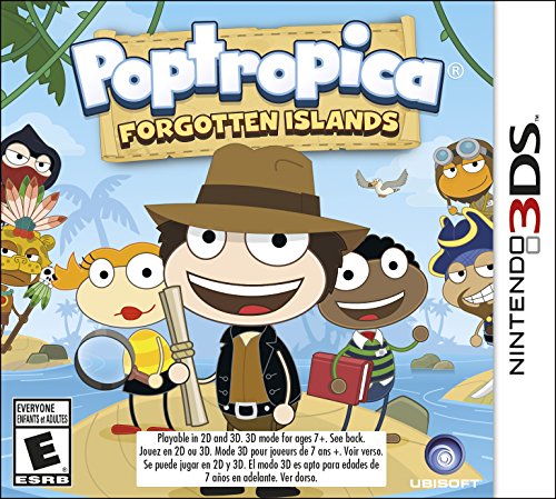 3DS game cover with cartoon explorers in hats on a tropical island