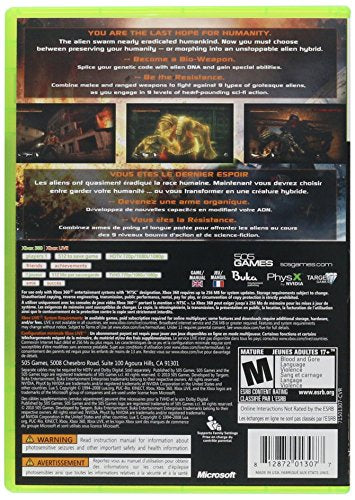 Back of the MorphX Xbox 360 case with game features, screenshots and ESRB Mature rating