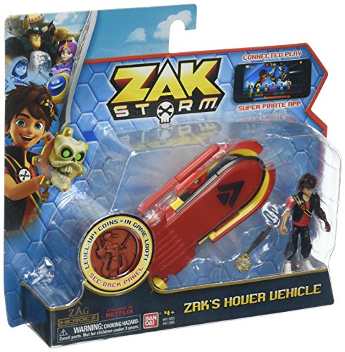 Zak Storm Zak's Hover Vehicle box with red hover craft, Zak figure and coin