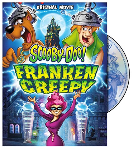 Cartoon DVD cover with a dog and friend in brain helmets and a mad scientist