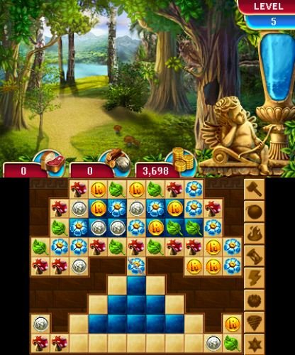 Level 5 puzzle board shaped like a pyramid of flower and coin tiles