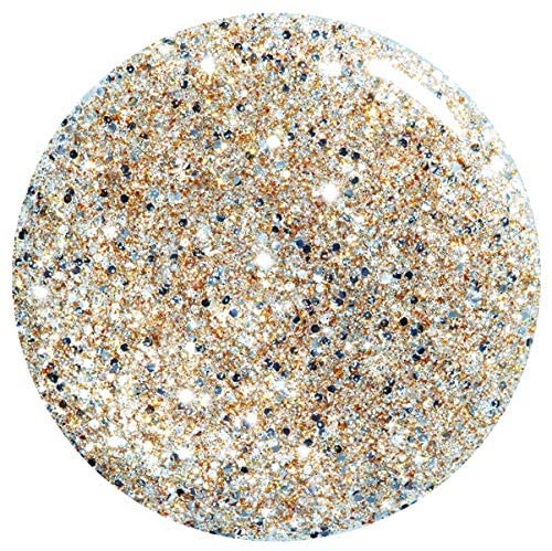 Swatch of fine gold, silver and blue glitter polish