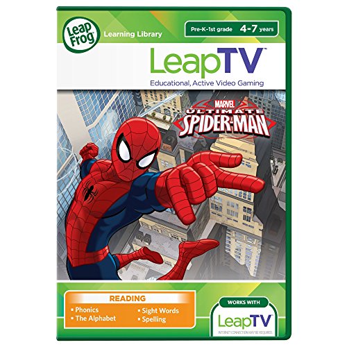 LeapTV game box with Spider-Man swinging between skyscrapers, ages 4-7