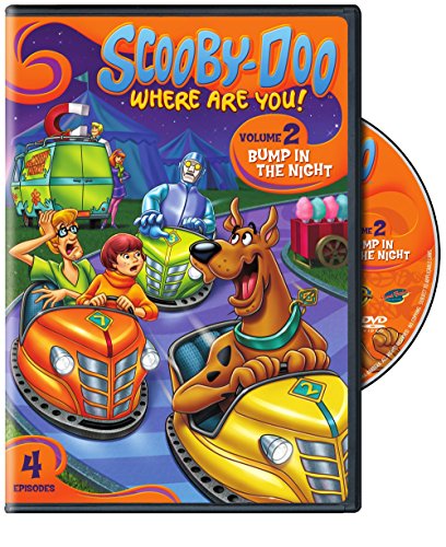 Cartoon DVD cover with a dog and friends in bumper cars at a carnival, 4 episodes