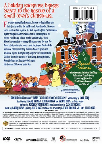 Back of the holiday DVD with mice in a snowy town square