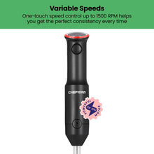 Load image into Gallery viewer, Chefman Cordless Portable Immersion Blender with One-Touch Speed Control - Quick Mix for Shakes, Smoothies, Soups, Dips, Sauces - Black - Stainless Steel Blades - BPA-Free - Dishwasher Safe
