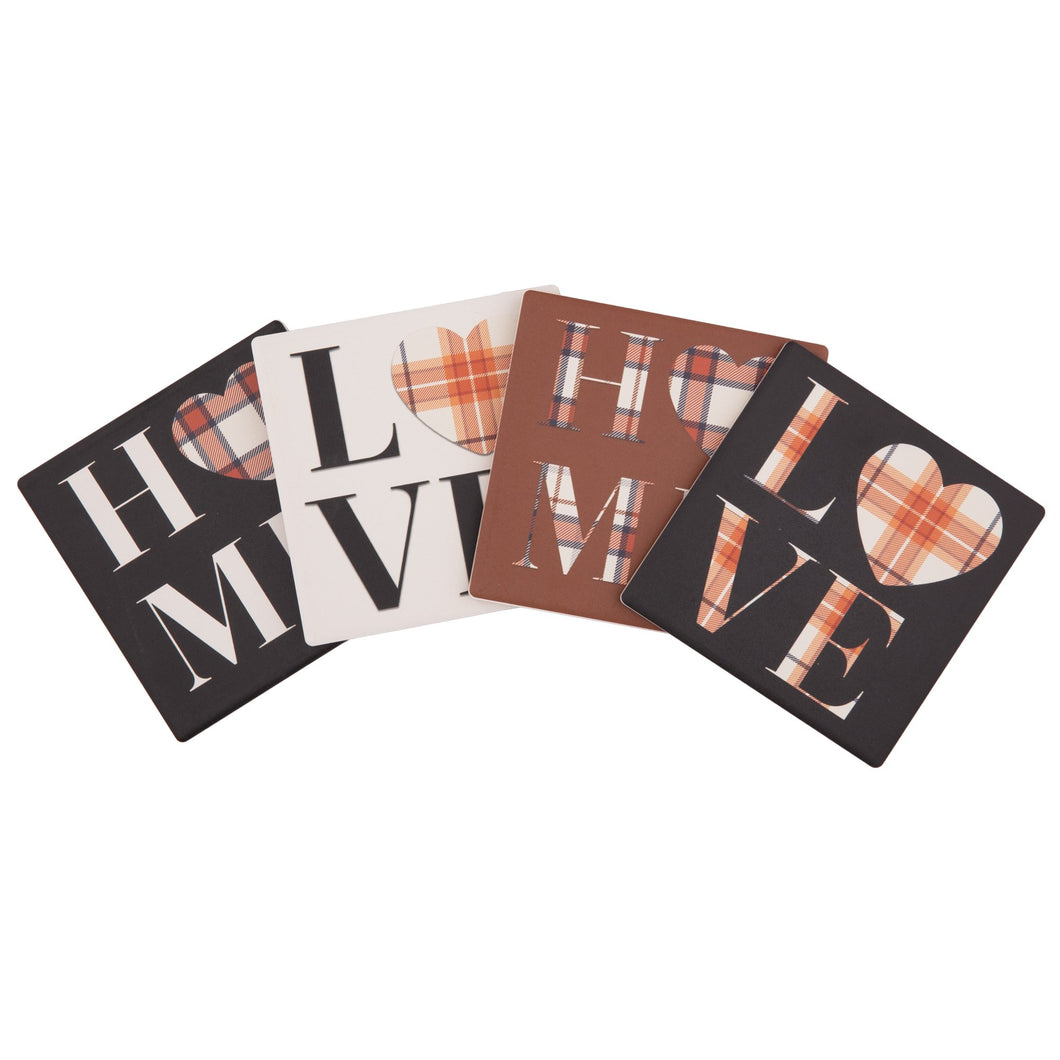 Way to Celebrate Square Drink Coasters, Ceramic, Love/Home ,4-Pack, Multi-Color
