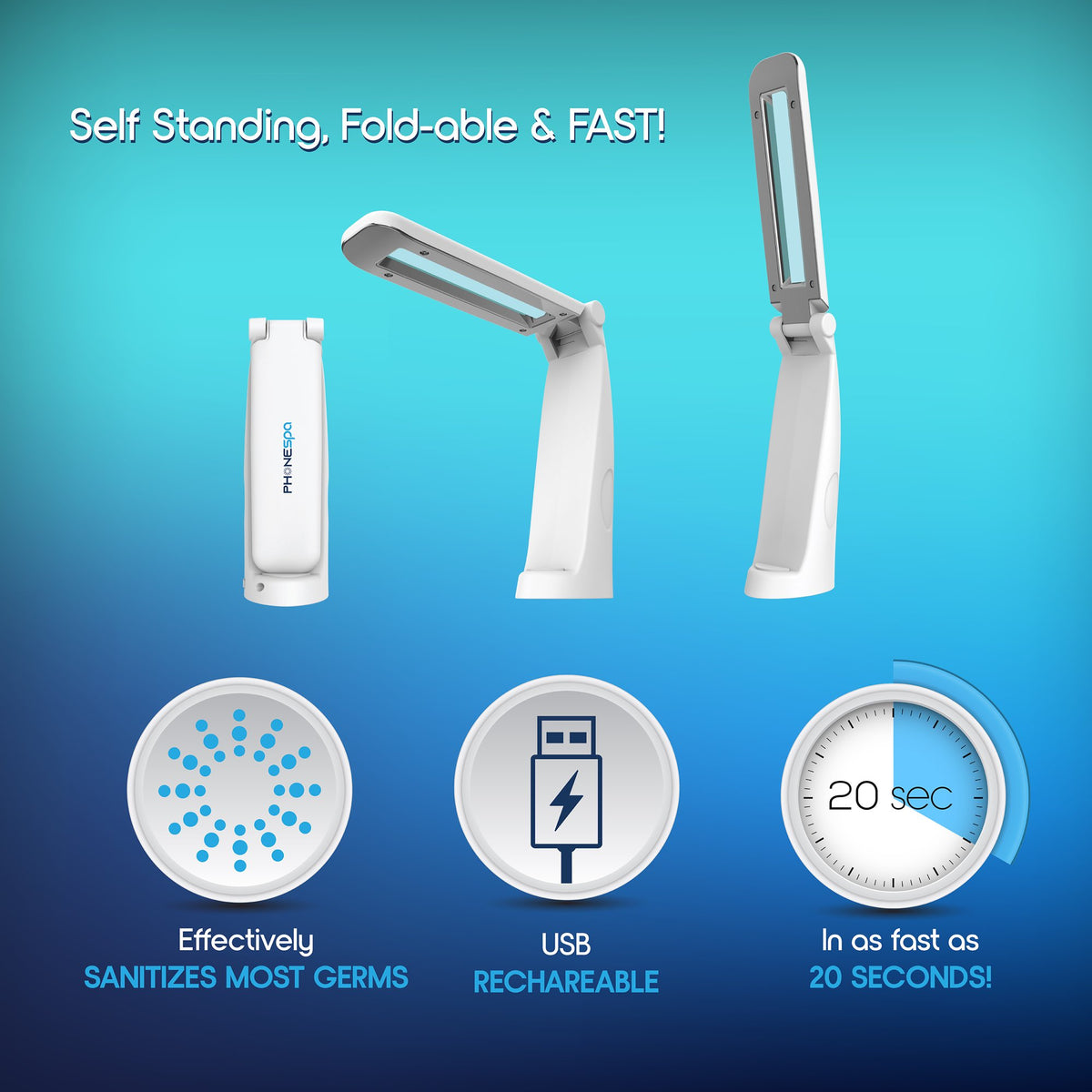 PhoneSpa Convenient, Portable, and Foldable UV-C Light Sanitizer That’s USB Chargeable for Home, Car, or Travel Purposes EPA Est. 96641-CHN-001