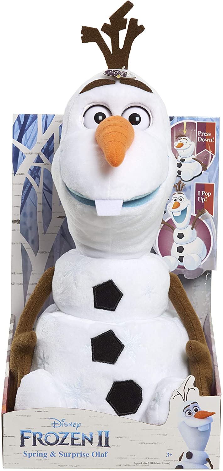 Frozen II Spring and Surprise Olaf plush in its window box with press-down instructions