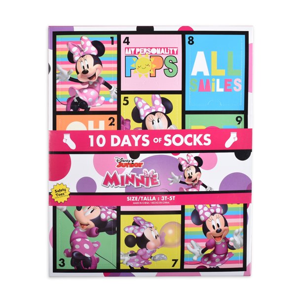 Minnie Mouse Toddler Girls 10 Days of Socks, 10-Pack, Sizes 2T-5T