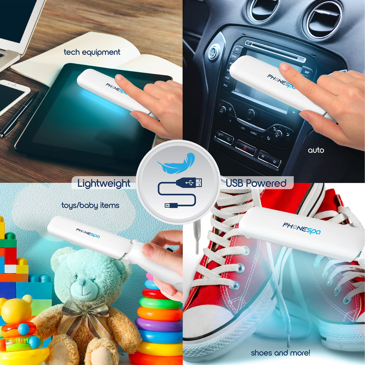 PhoneSpa Convenient, Portable, and Foldable UV-C Light Sanitizer That’s USB Chargeable for Home, Car, or Travel Purposes EPA Est. 96641-CHN-001