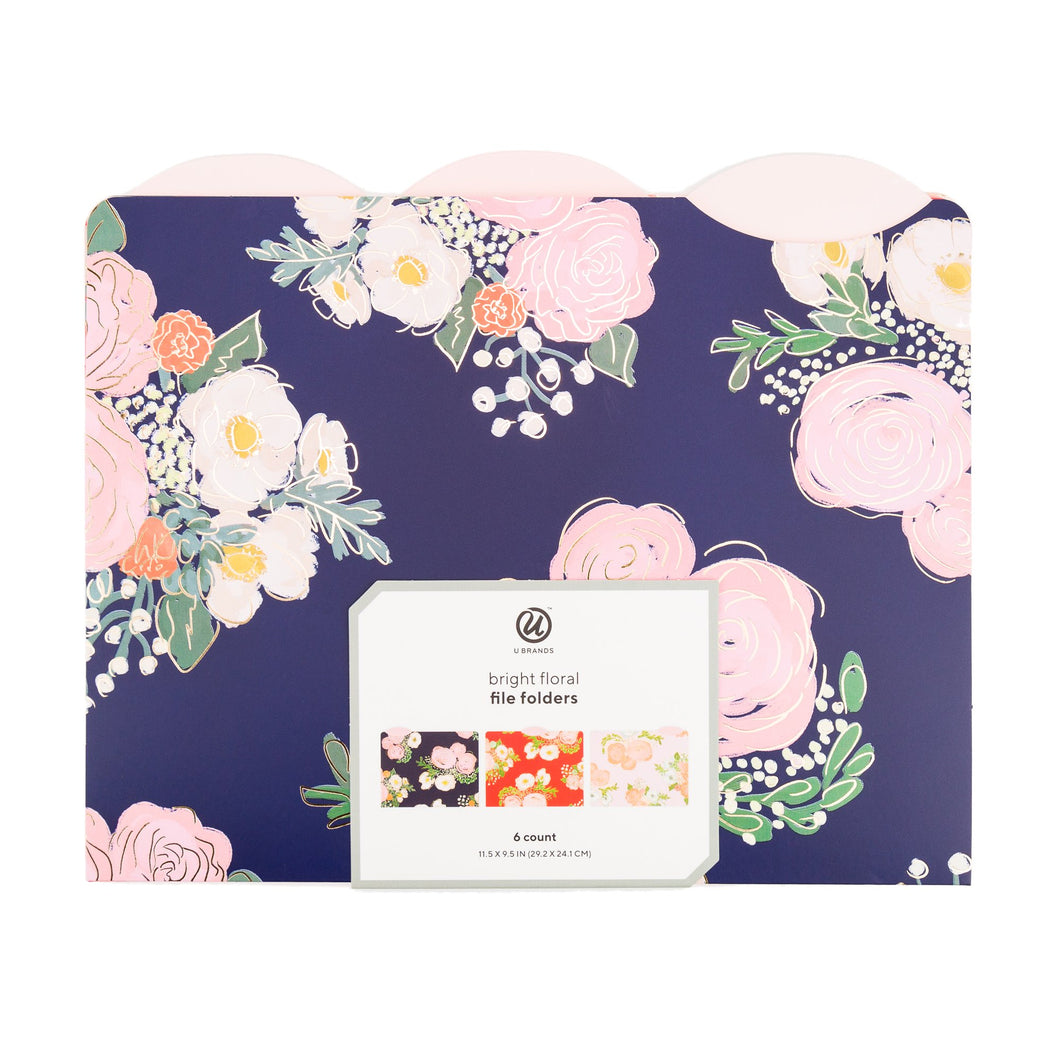 U Brands 6 Count Bright Floral Fashionable Decorative Office File Folders