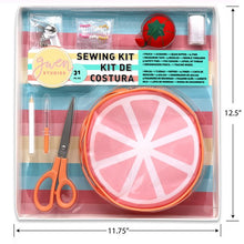 Load image into Gallery viewer, Gwen Studios Beginners and Travel Sewing Kit, Tangerine Zipper Pouch, 31Pc
