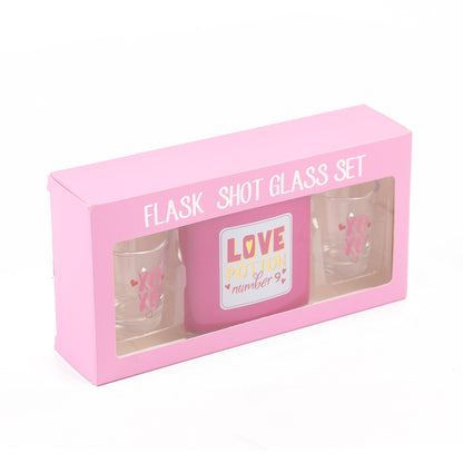 Way To Celebrate Valentine's Day Flask Shot Glass Set