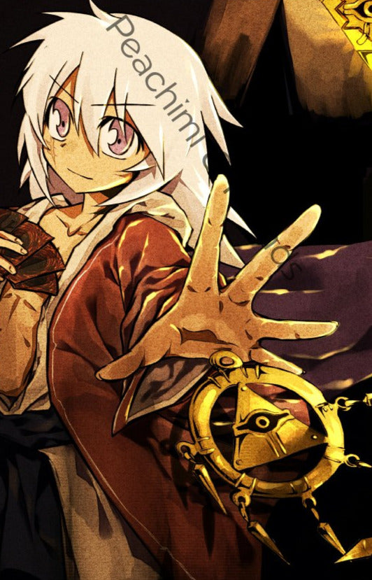 Yu-Gi-Oh! poster of Yami Bakura reaching out with cards and the Millennium Ring