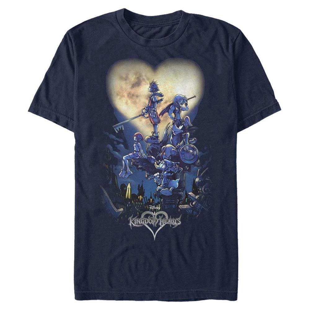 Navy Kingdom Hearts tee with Sora, Riku and Kairi under a heart-shaped moon