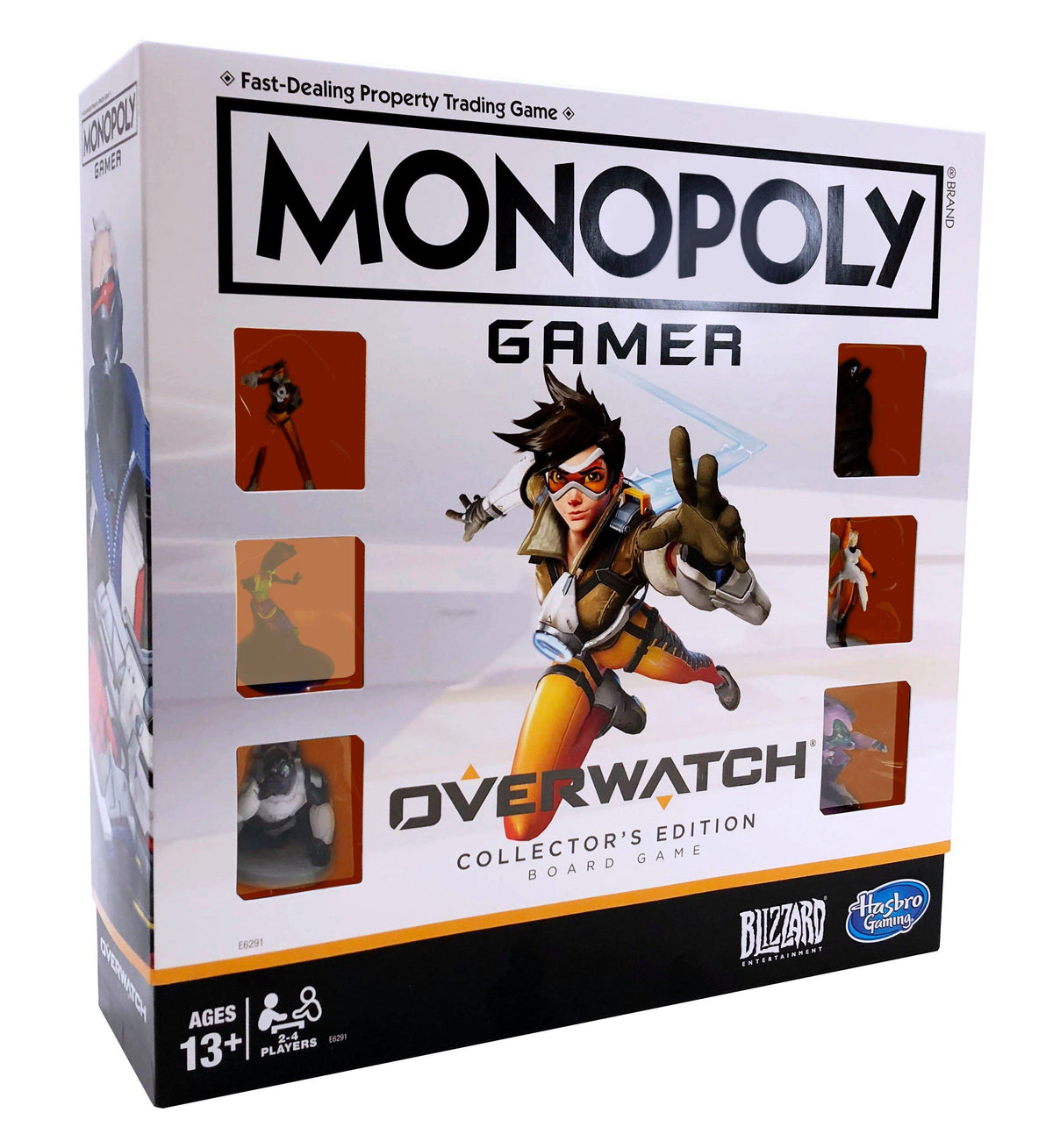 Monopoly Gamer Overwatch Collector's Edition box with Tracer and windows showing figures