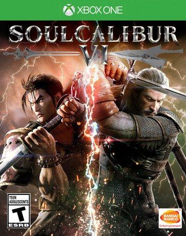SoulCalibur VI Xbox One game cover with Mitsurugi and Geralt clashing swords
