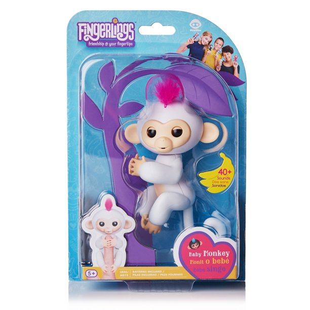 Fingerlings baby monkey Sophie, white with pink hair, in its blister pack