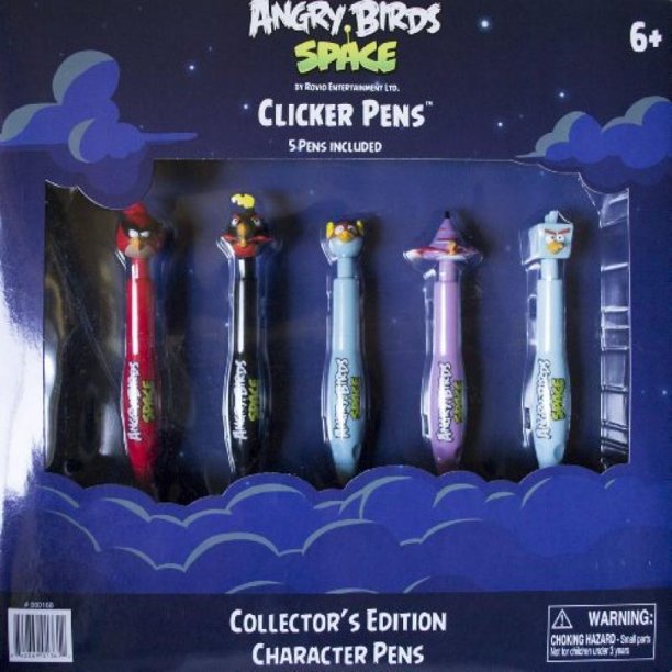 Angry Birds Space Clicker Pens SET OF FIVE!!! Super Red Bird, Ice Bird, Lightning Bird, Bomb, Lazer Bird