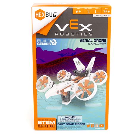 HEXBUG VEX Robotics Aerial Drone Explorer kit box with white and orange drone, 75+ pieces