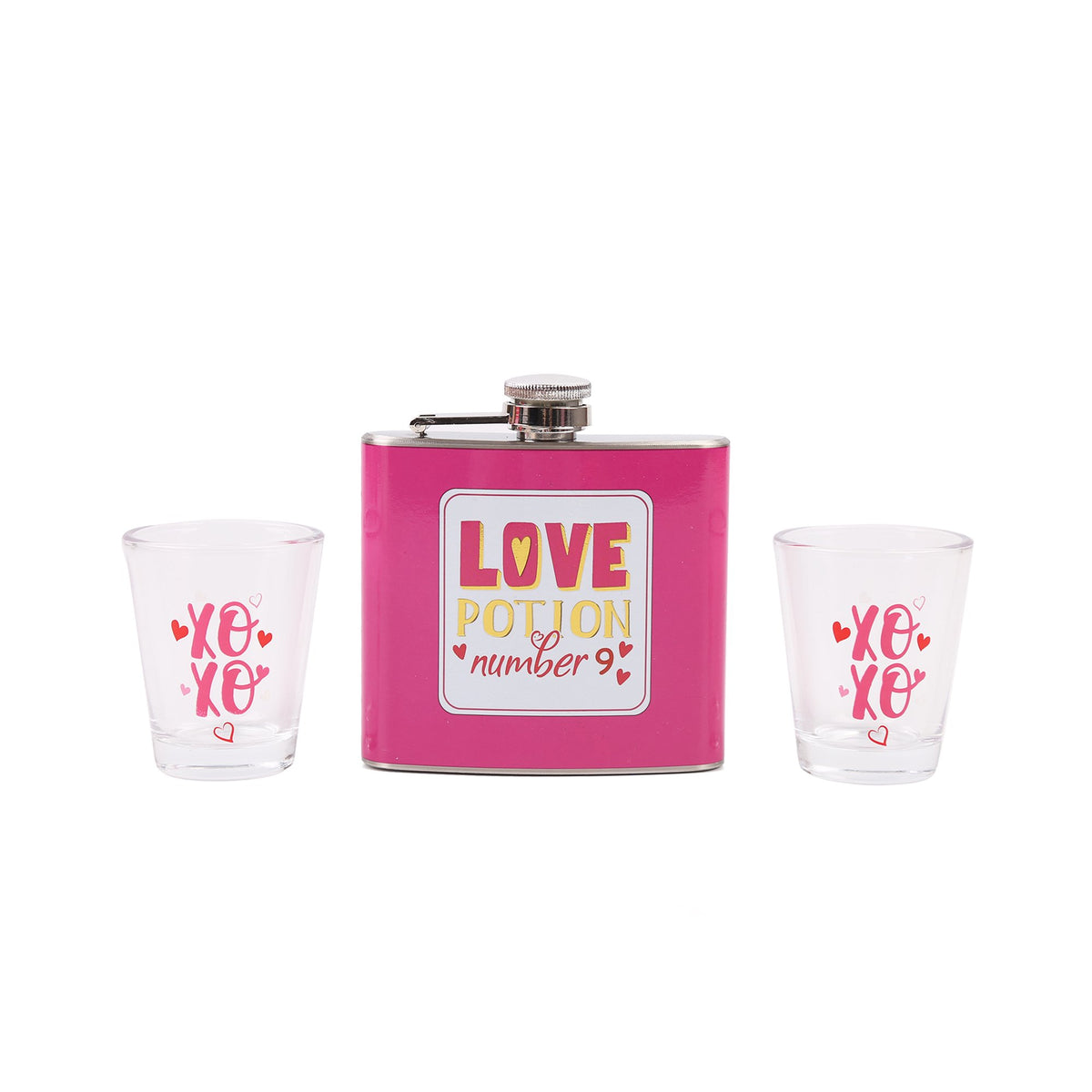 Way To Celebrate Valentine's Day Flask Shot Glass Set