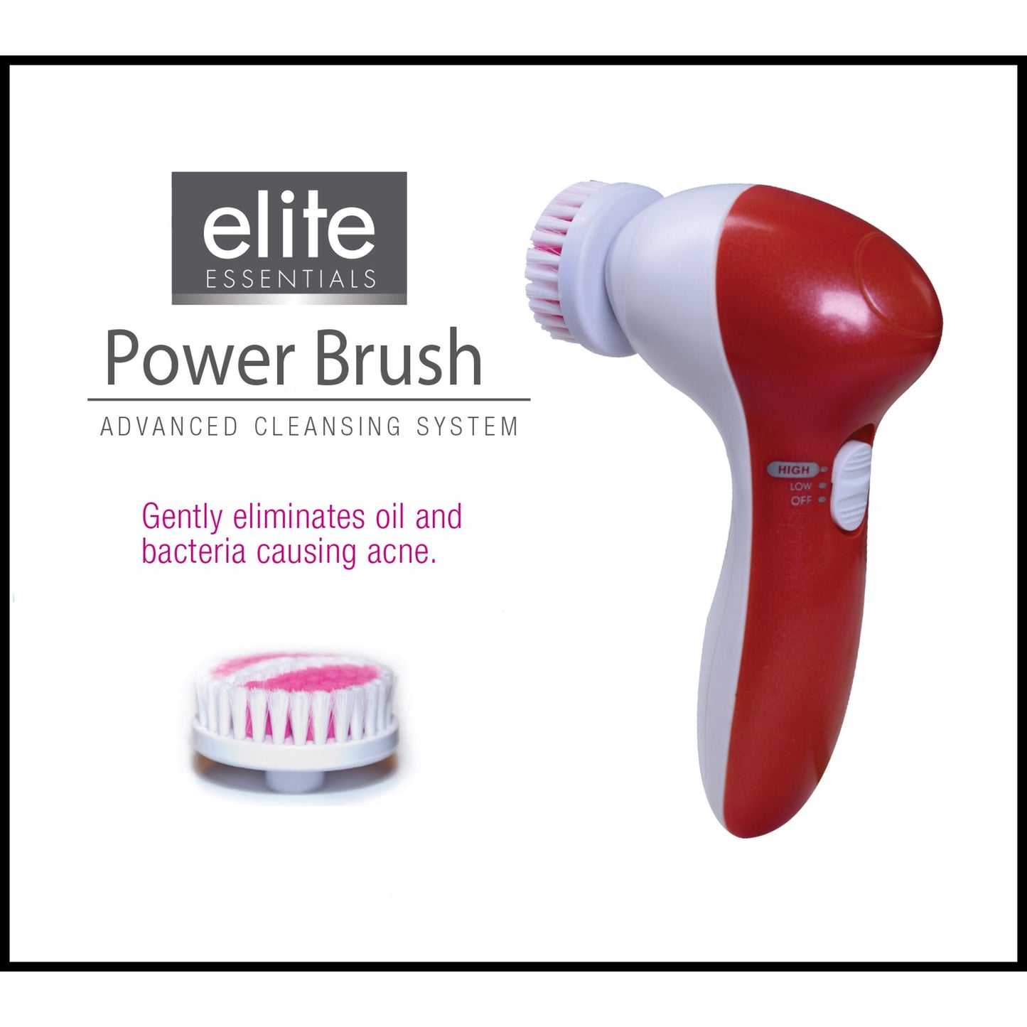 Elite Essentials Dual Speed Facial Cleansing Power Brush - (Includes 2 Heads & Travel Bag)