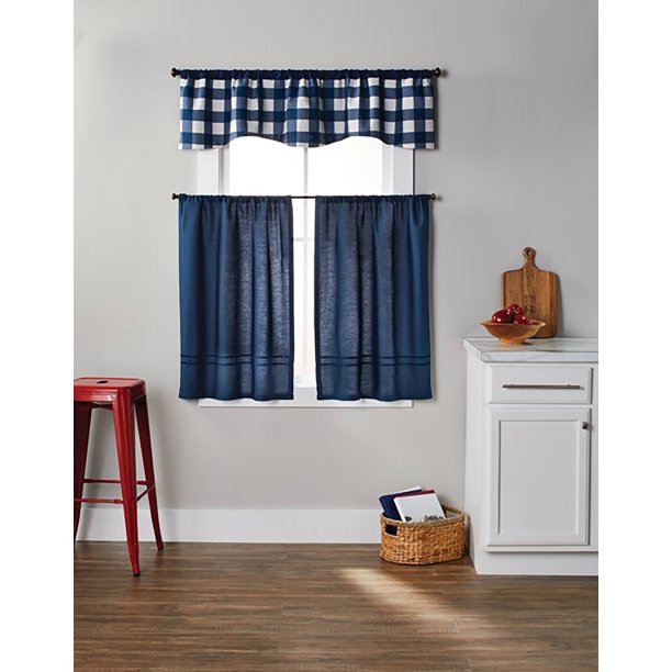 Better Homes & Gardens Checks N Solids 3-Piece Kitchen Window Curtains UPC: 081806465972