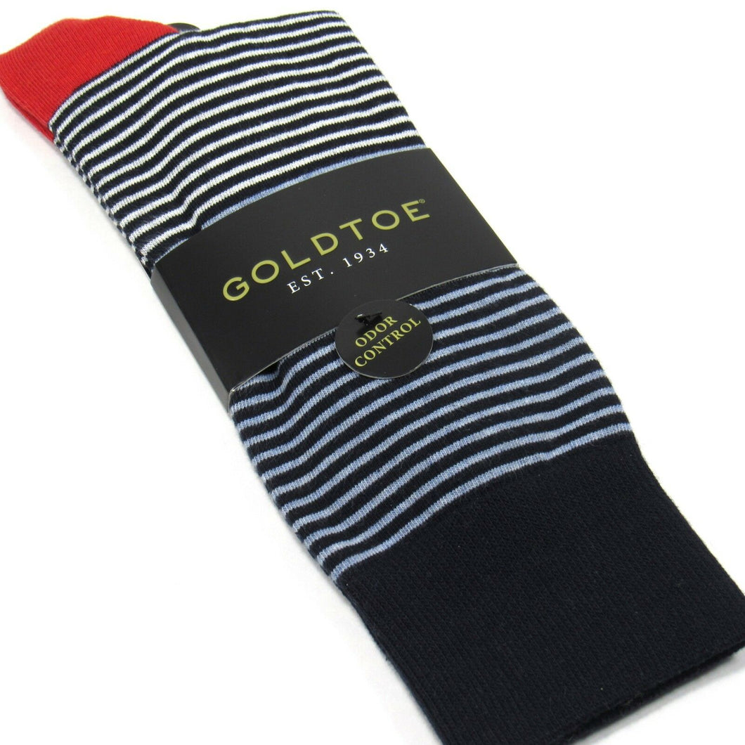 Gold Toe Men's Socks Line Stripe Pattern Odor Control Navy Color Block One Size